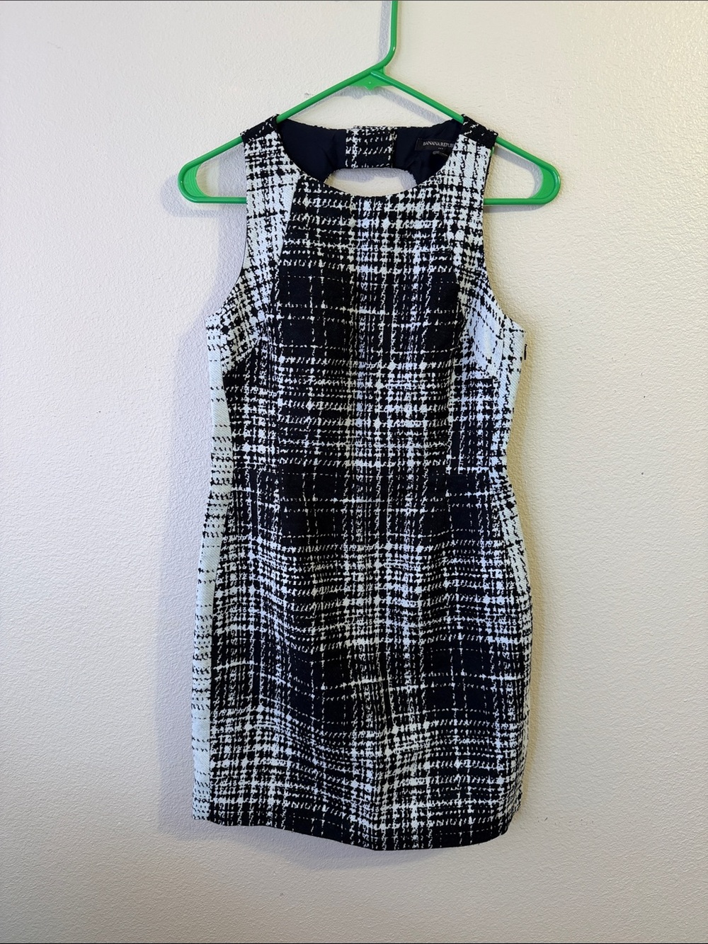 Banana Republic Black & White Plaid Sheath Midi Dress